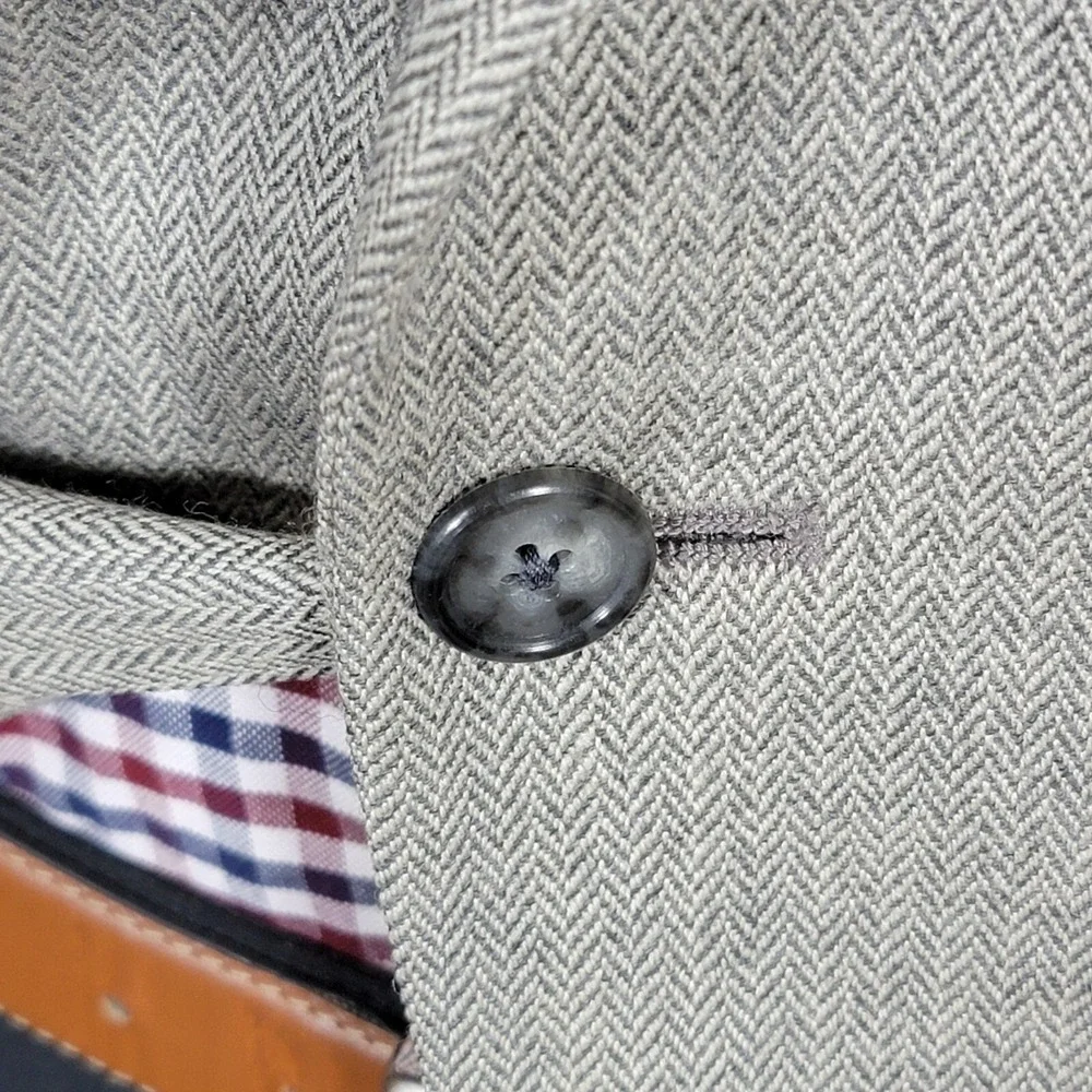 Lands‎ End Men's Sport Coat Blazer Two Button Herringbone Beige Wool Size 41R